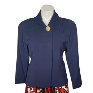 Christian Lacroix Women's Blazer blue wool gold top button size 8 Italy jacket